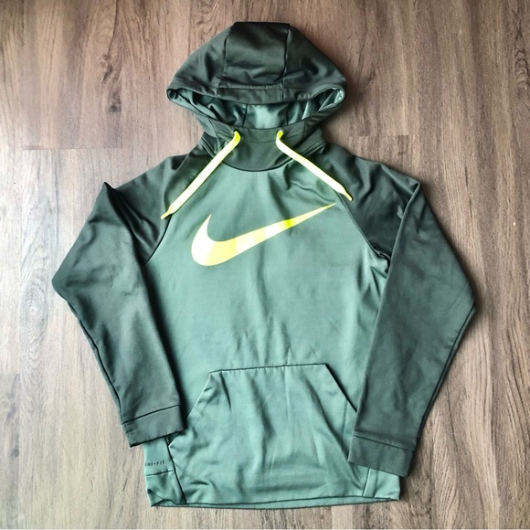 NIKE Dri-Fit Pullover Hoodie Green & Neon Yellow Mens Small Excellent - Picture 1 of 10